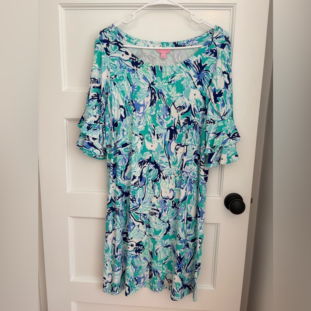 Lilly Pulitzer Ruffle Shift Dress Lula Tropical Elephant Appeal